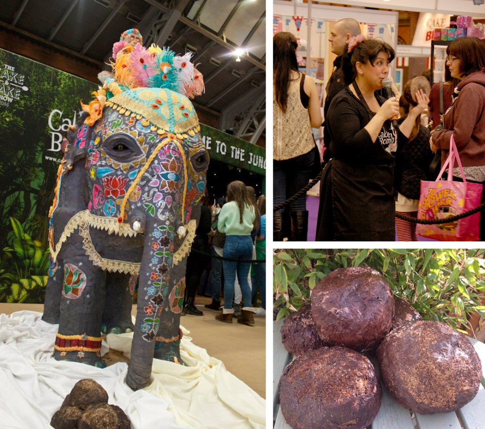 Here's our Rosie Cake-Diva giving the nutritional information of the chocolate elephant poos to the Cake & Bake Show crowd  