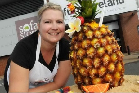 Francesca with the Pineapple Cake at Oak Furnitureland Store in Broadstairs