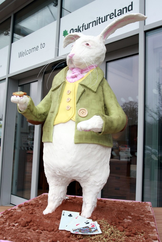The new Oak Furniture Land Store on the Great Lodge Retail Park in Tunbridge Wells was offically opened by Cllr David Neve on Saturday. A replica cake of the White Rabbit from Alice in Wonderland was being donated to Groombridge Place after the opening. The cake was made by Maidstone based cake artist Francesca Pitcher of North Star Cakes